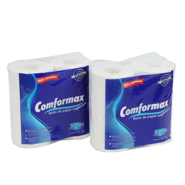 Pulpa de madera virgen ecológica de buena calidad 3ply Papel higiénico